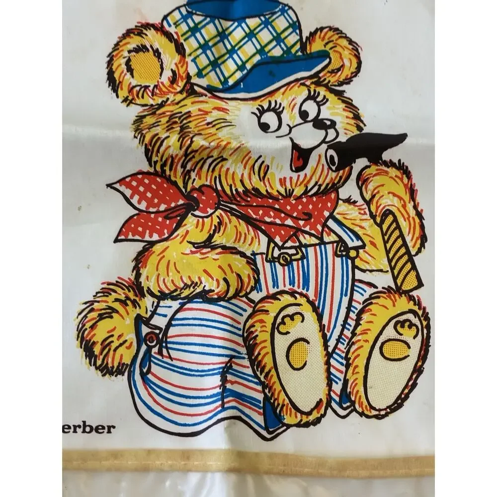 VTG Gerber Bear Toddler Plastic Snap On Vinyl Bib W/Crumb Catcher Pocket 60s 70s
